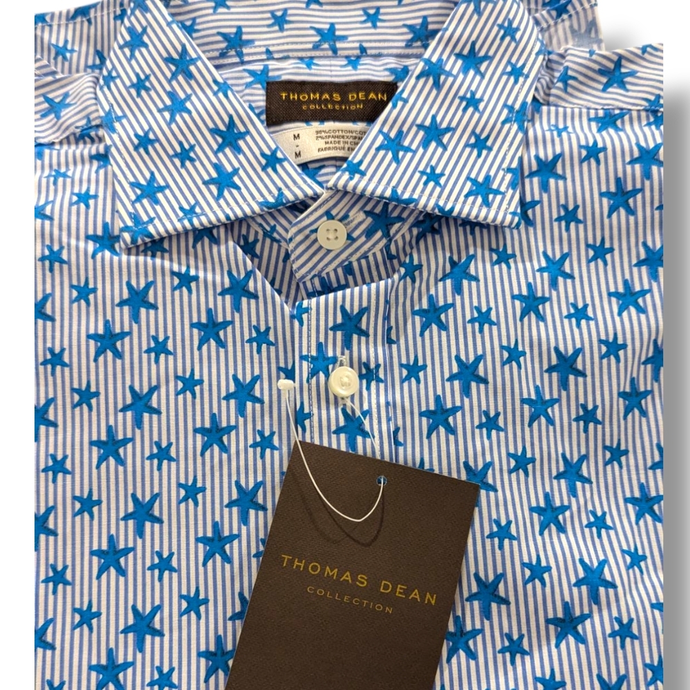 Thomas Dean Blue and White Casual Button Down Shirt - Picture 4 of 7